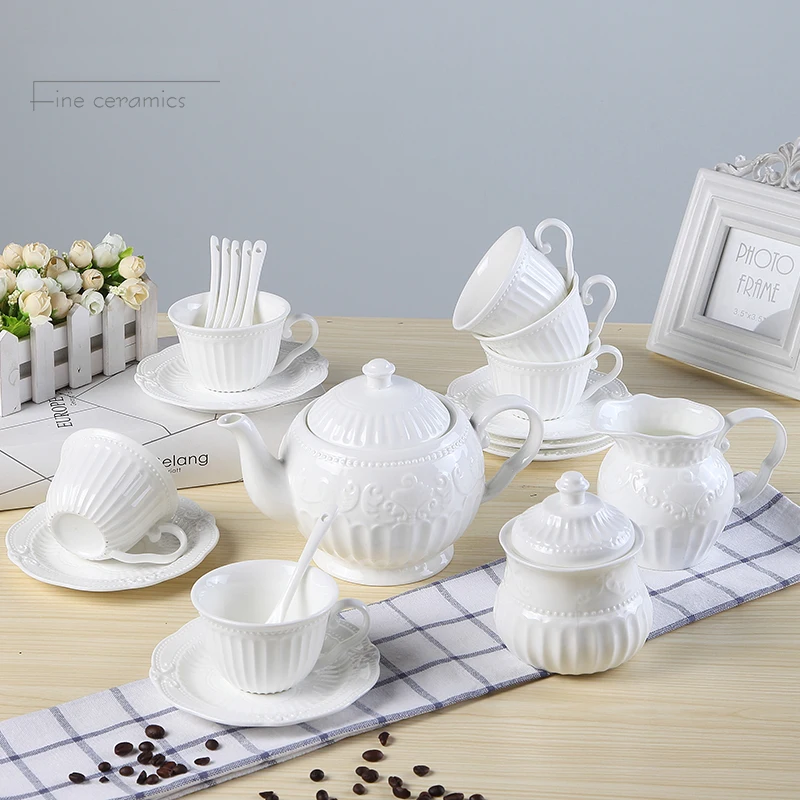 21pc set, white embossed porcelain vintage coffe set, palace court tea set, nespresso cup, english tea set, coffee gift service