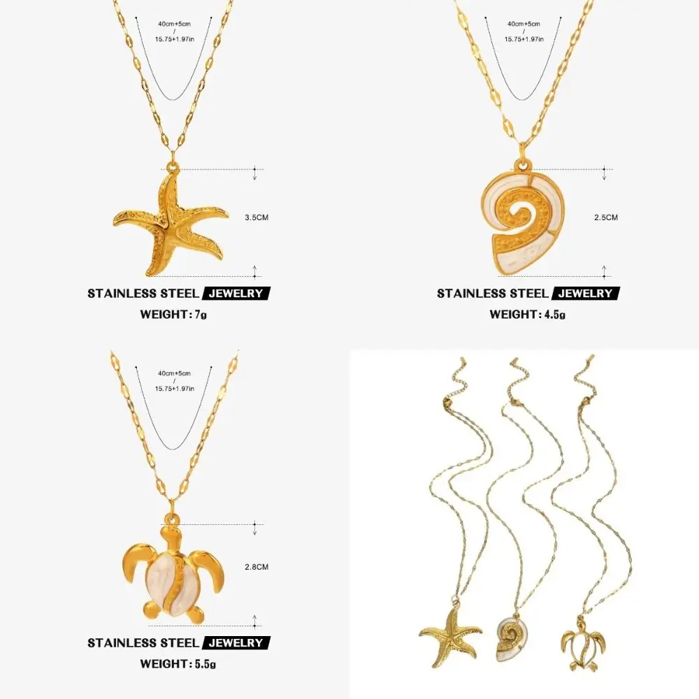 Collar con colgante de estrella de mar de esmalte blanco, elementos oceánicos, diseño de concha de tortuga, temperamento Retro