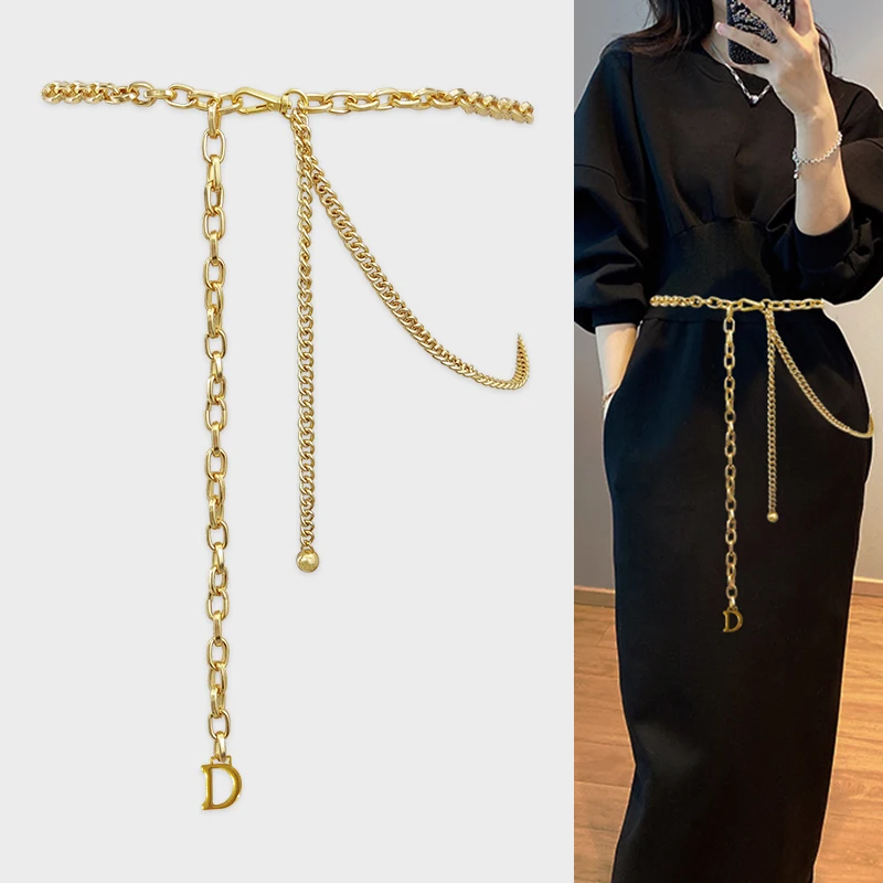 Gold Chain Belts For Women High Quality Luxury Brand Tassel Metal Corset Belt Ladies Waist Dress Cummerbunds Long Strap