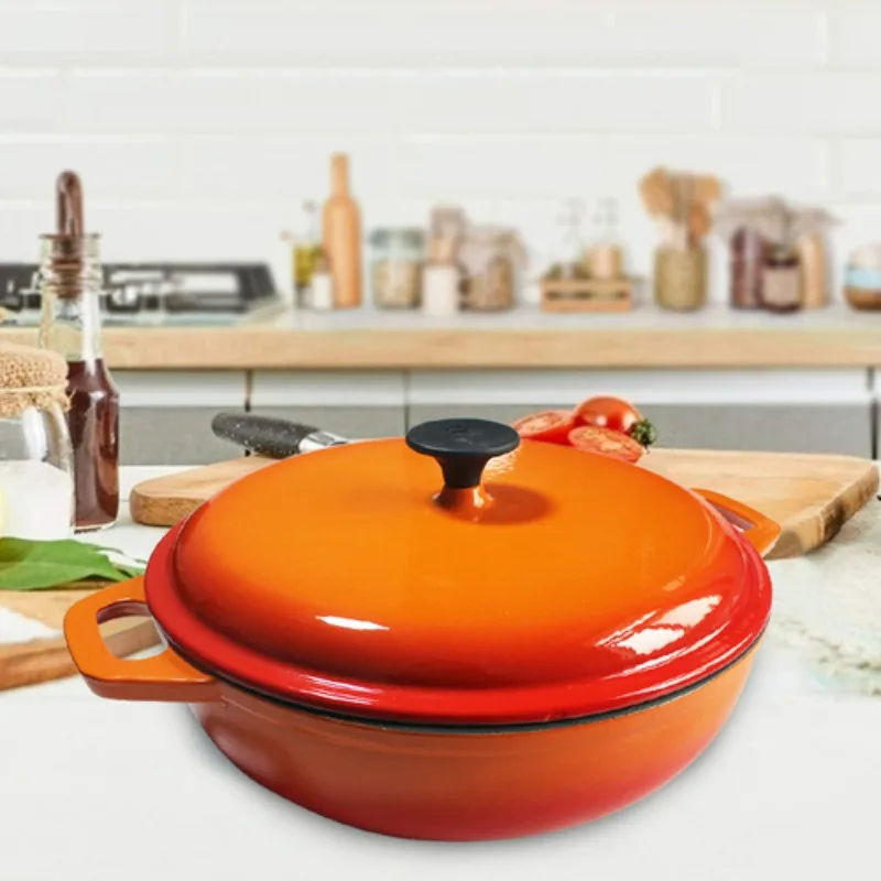 

30cm Orange Enameled Cast Iron Pot Dutch Oven- Heavy Pot with Lid,Double Handle for Bread Baking,Broth,Seafood Kitchen Cookware