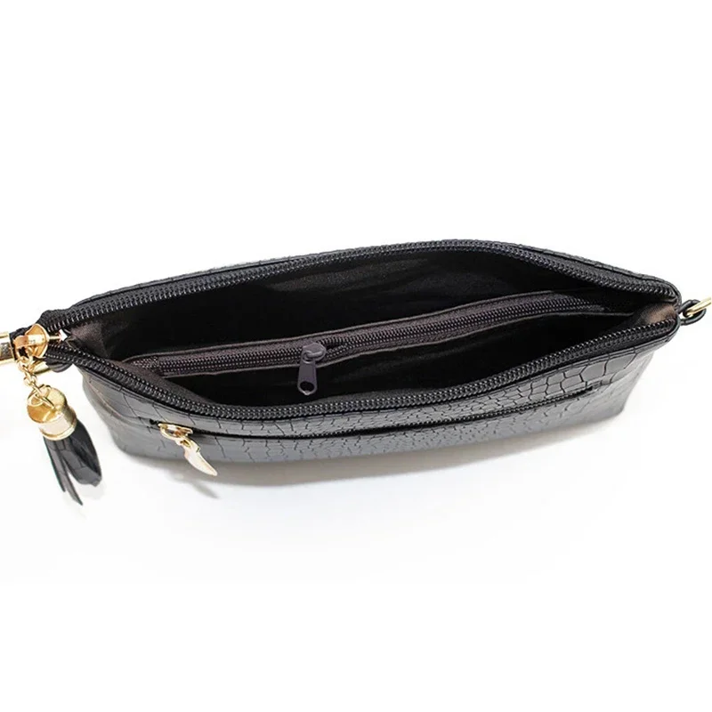 Luxury PU Leather Crossbody Bag for Women - Fashion Crocodile Pattern Shoulder Bag with Tassel, Small Messenger Handbag