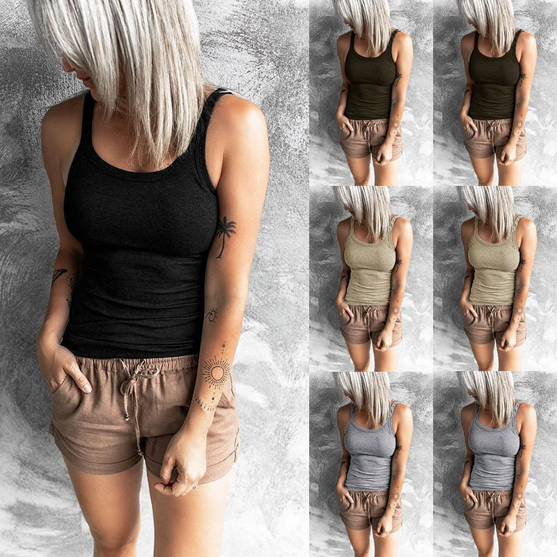 

Solid color versatile undershirt sexy round neck fashion temperament bottoming inside out tops T-shirt women's clothing tank top