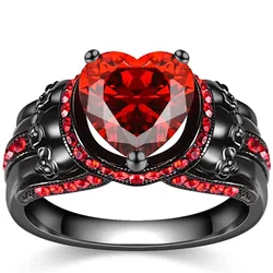 Black Skull Ring - Edgy Gothic Biker Engagement Ring for Women with Vampire Accessories
