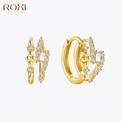 ROXI 925 Sterling Silver Korean White Zircon For Women Party Wedding Jewelry Geometric Ear Buckle Hoop Earrings pendientes 925