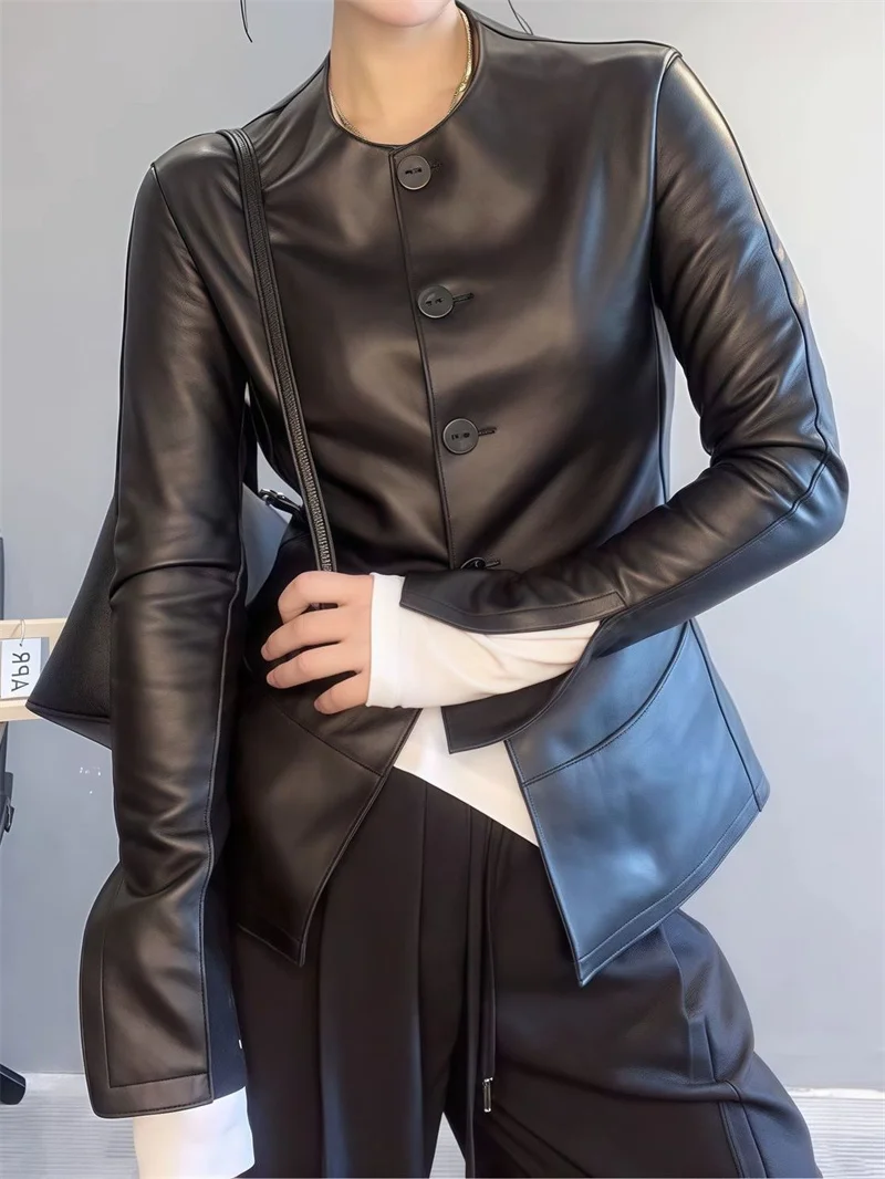 Leather Jacket New High-quality Leather Coat Women's Spring Women's Jackets Buckle Waist Slim Joker Leather Jacket New Outerwear