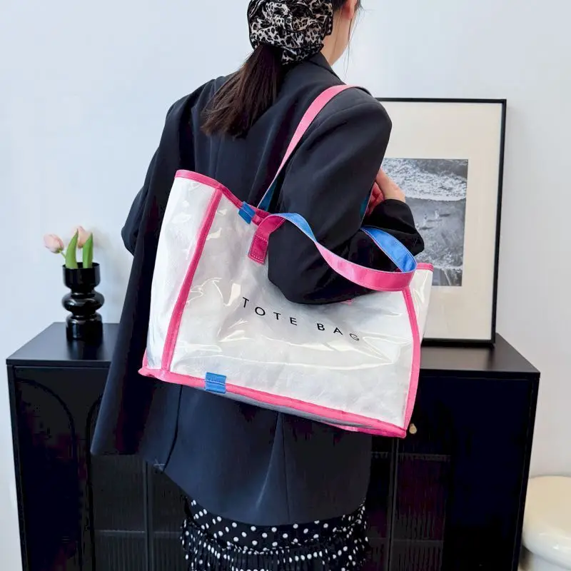 Jelly Handbag for Women Tote Bag Reusable Waterrproof PVC Shoulder Bags Casual Letter Printed Fashion Durable Gift Shopping Bags
