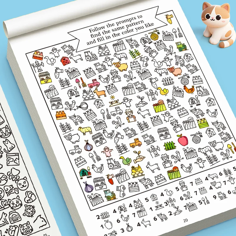 Livres interactifs à objets cachés, livres pour trouver des motifs cachés, et puzzles à colorier pour améliorer l'attention, les compétences d'observation et les puzzles à colorier par numéros pour l'entraînement à la