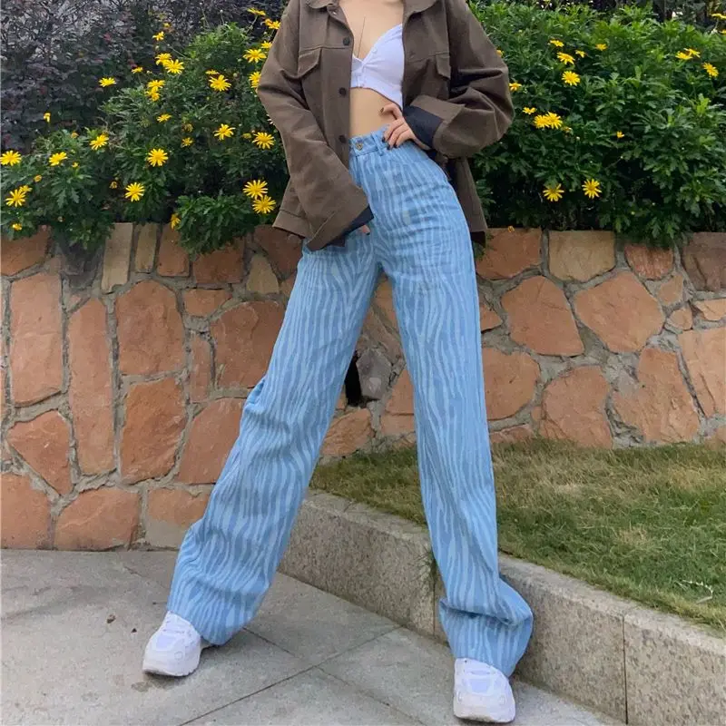 Jeans With High Quality Irregular Patterns Hong Kong Style Loose And Tall Commuting Wide-Leg Pants Paired With Trousers Trend