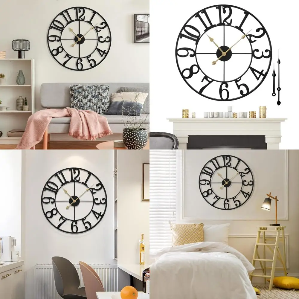 

Vintage 24 Silent Battery-Powered Wall Clock - Metal, Modern Decor for Home & Office