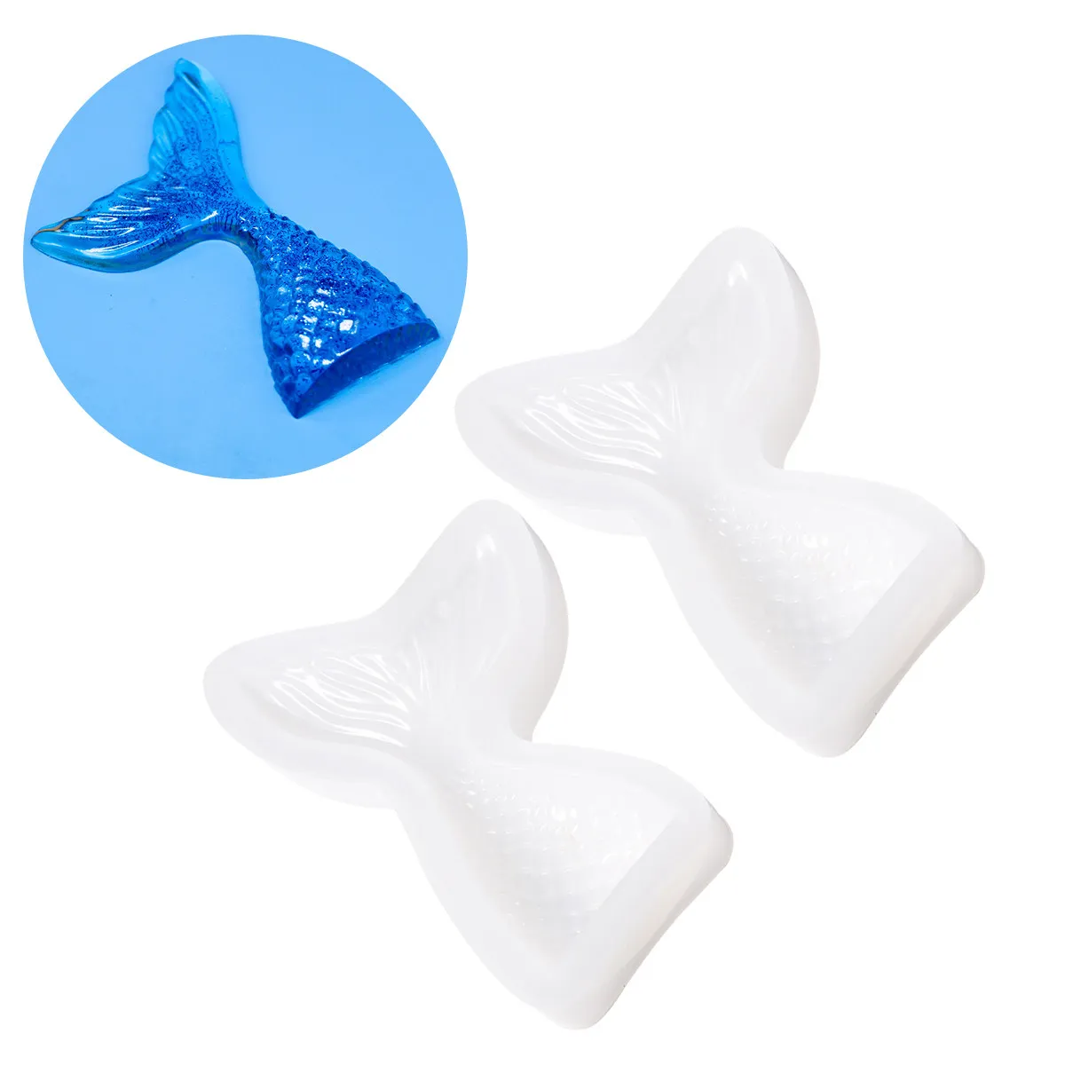 2Pcs Large Fish Tail Epoxy Resin Mold Silicone DIY Craft Template Creative Unique Design Non-Stick Tear-Resistant Eco-Friendly