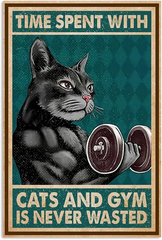 Home Decoration Tin Signs Time Spent With Cats And Gym Is Never Wasted Tin Sign Home Pub Coffee Shop Wall Decoration