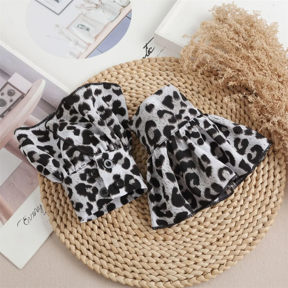 

Detachable Leopard Print Shirt Fake Collar Commute Decorative Fake Hand Sleeves Comfortable Easy To Wear False Wrist Cuffs