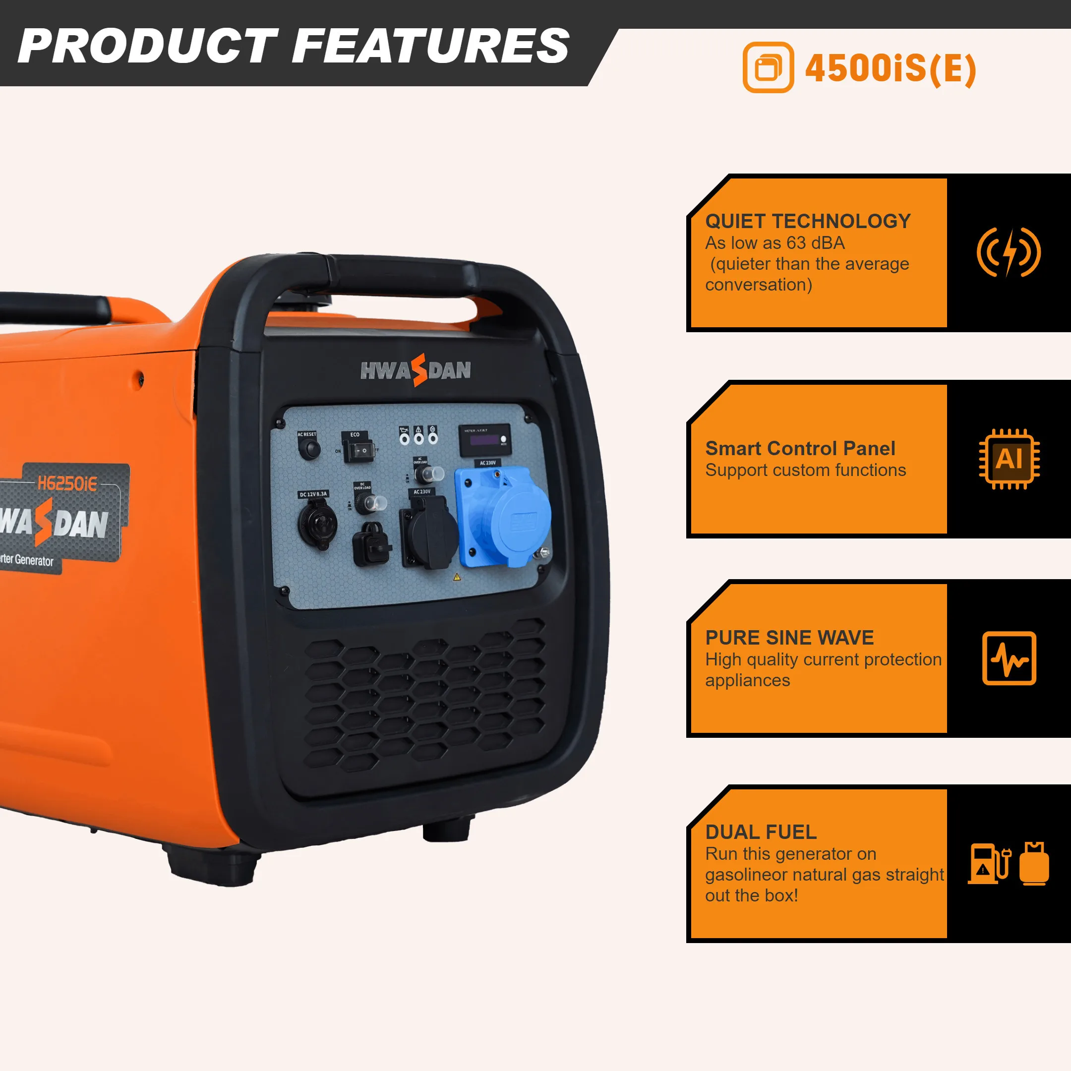 3.5KW Max Power 4KW Portable Petrol Inverter Generator Gasoine Generator 3500w For Camping