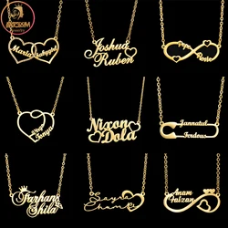Akizoom Custom 2 Names Necklace Stone Heart Red Oil Pendant Stainless Steel Jewelry for Woman Butterfly Pendant Customized Gift