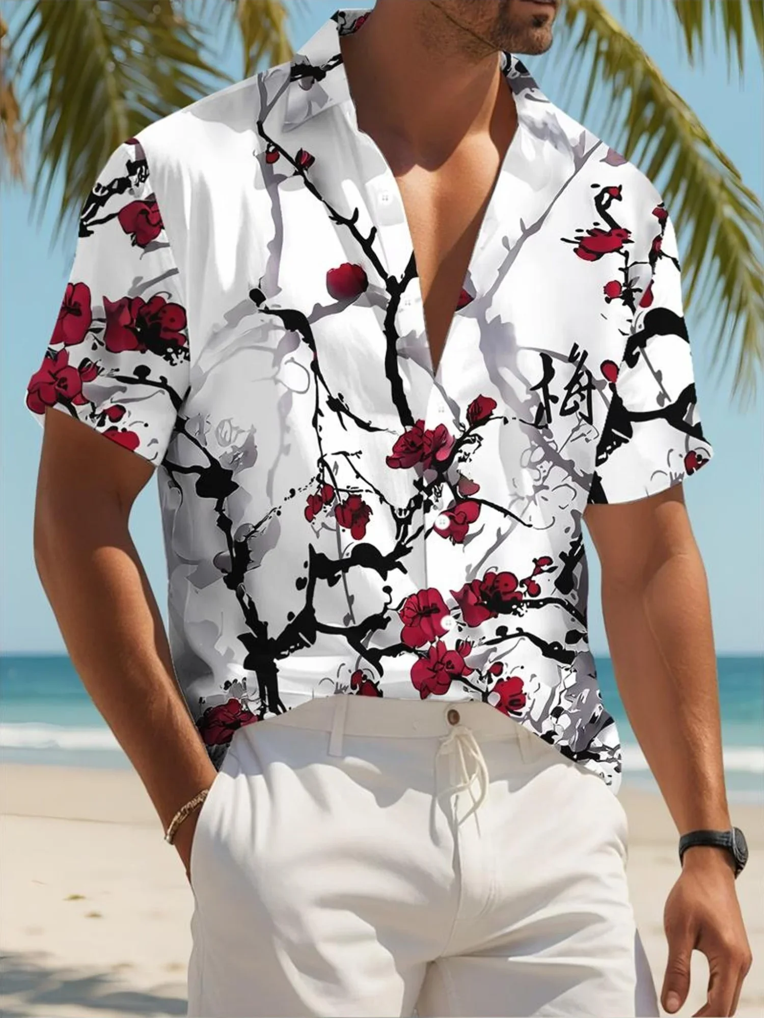 

Men's Casual Holiday Outfit Shirt SummerMan Women Short Sleeve Hawaiian Fashion Print Beach Party Tops
