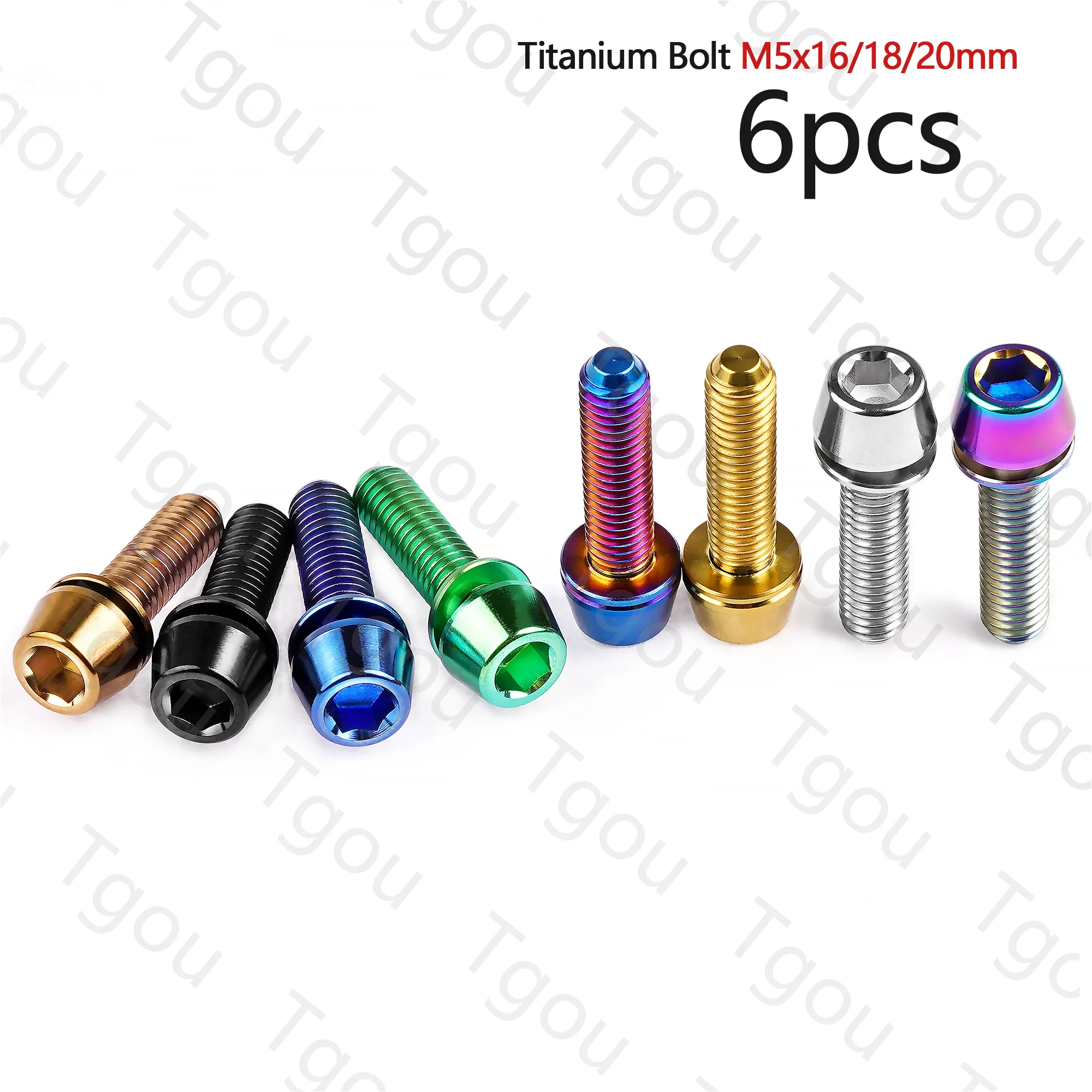 Tgou Titanium Bolt M5x16 18 20mm Allen Key Head with Washer Screws for Bicycle Stem 6pcs