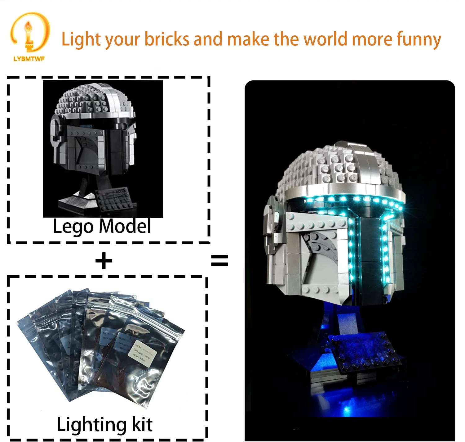 LYBMTWF Lumière LED pour 75328, compatible avec le modèle de casque mandalorien, kits d'éclairage de construction sans modèle