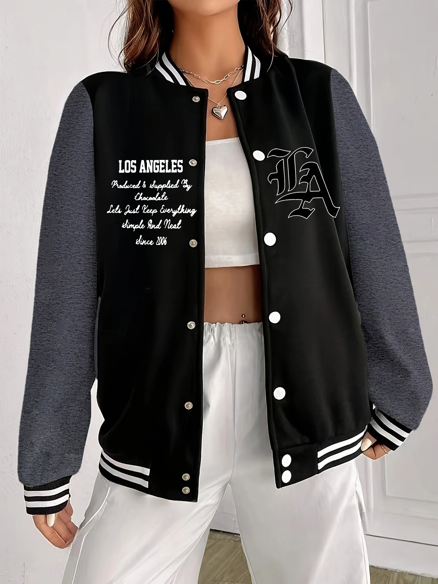 

Женская бейсбольная форма с надписями города, осенняя спортивная одежда, флисовая американская уличная одежда, свободная куртка на пуговицах