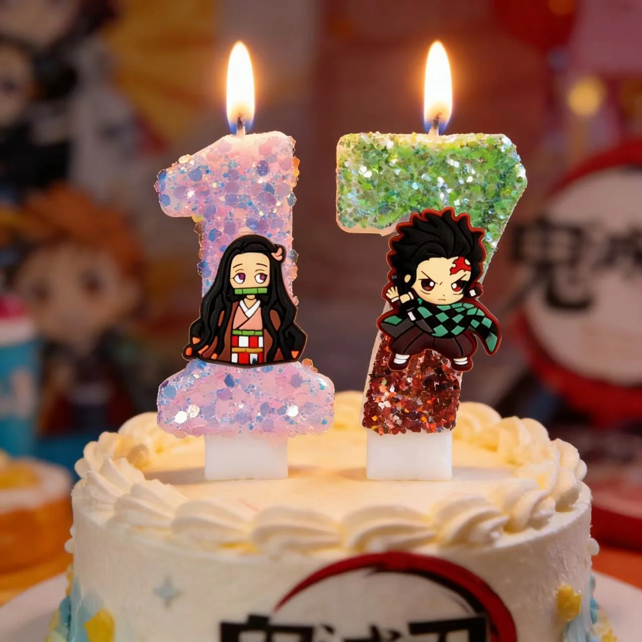 Anime Demon Slayer Thema Kimetsu No Yaiba Kerze Nummer 0-9 Kerze Kuchendekoration Geburtstagsparty für Kinder Babyparty Spielzeug