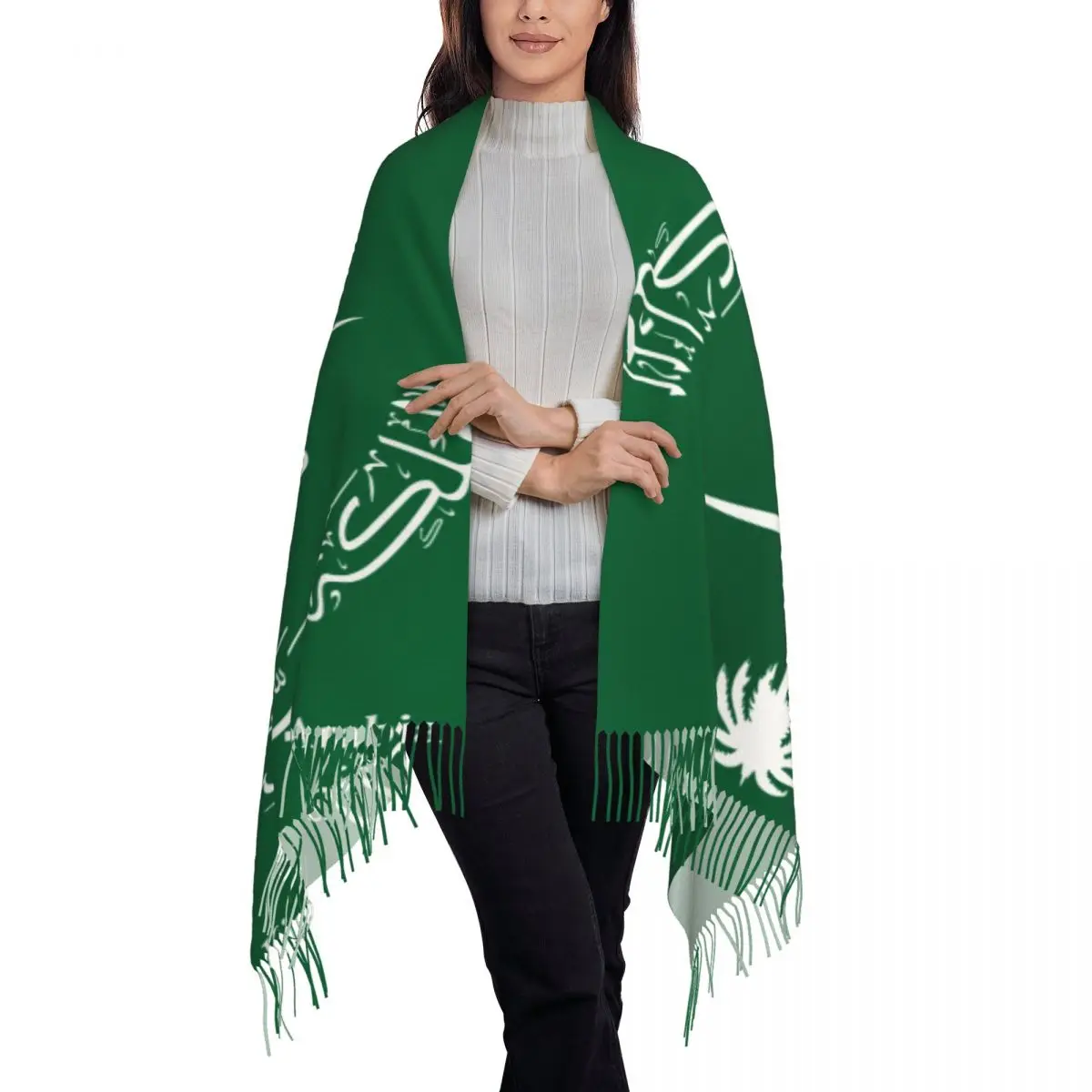 Saudi Arabia Flag Women\'s Pashmina Shawl Wraps Fringe Scarf Long Large Scarf