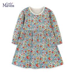 Little maven 2023 Baby Girls Clothes Cartoon Flowers Long Sleeves Dress Cotton Autumn Kids Costume Children's Clothing