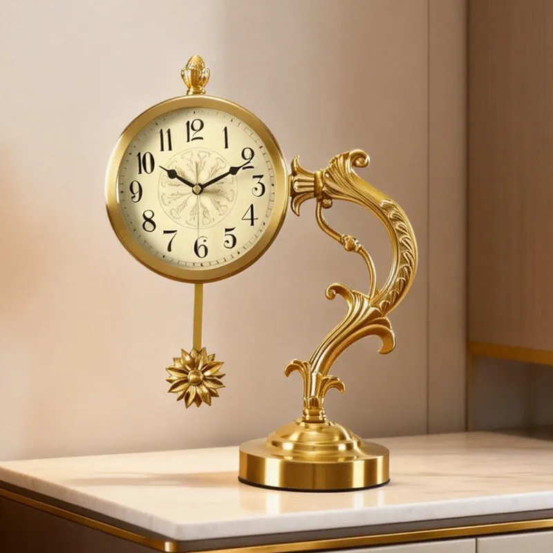 European retro desk clock, high-end feeling, living room decoration ornament, clock, desktop silent desktop clock, retro quartz