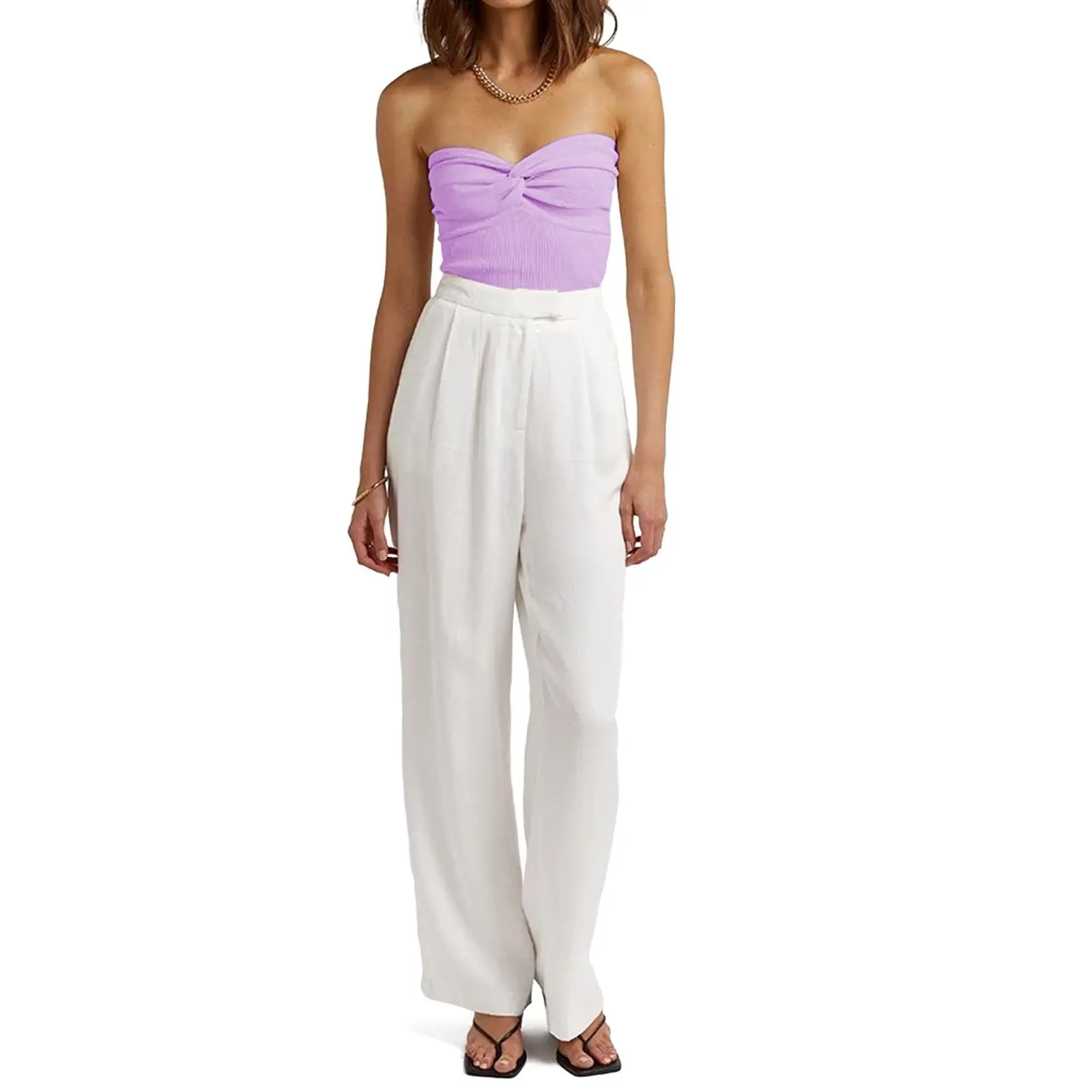 Mode tendance femmes été Vintage couleur unie Corset fronde court serré dos nu soutien-gorge tricoté débardeurs sans bretelles pull