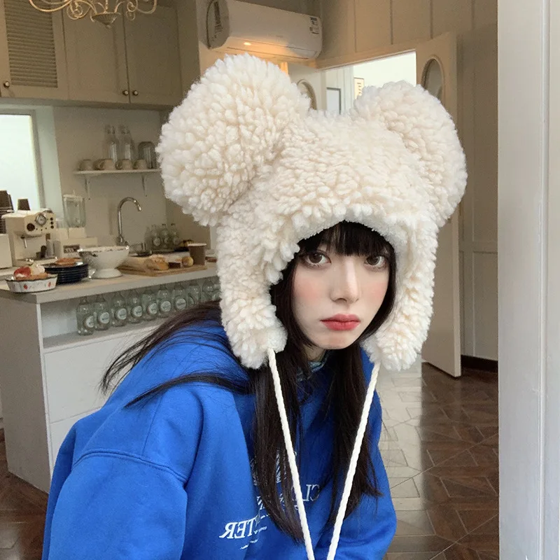 4-colors Bear Ears Plush Hat Winter Cold Protection and Warmth Cute Women's Lamb Fleece Hat Birthday Gifts for Friends