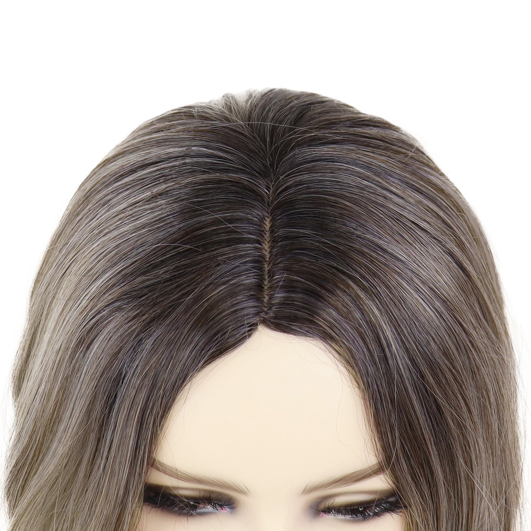 Synthetische lange braune bis graue Perücken, Ombre-Farben-Perücke für Frauen, Cosplay, Halloween, Party, Verwendung, bezauberndes, gewelltes Haar, junge Damen-Perücke