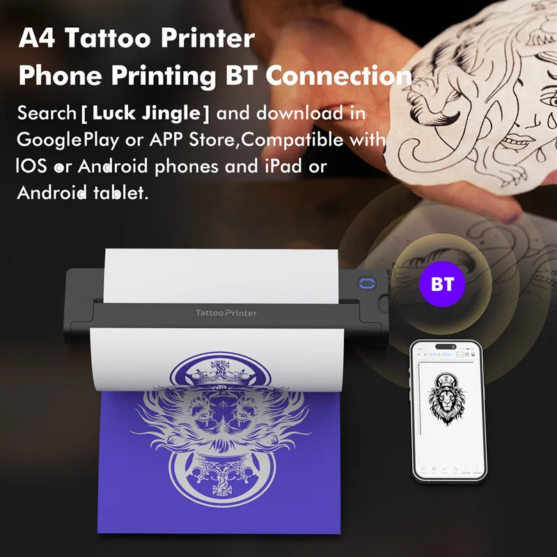 A41 portátil impressora de tatuagem mini térmica sem tinta bluetooth impressora de documentos sem fio compatível com android/iphone/ipad/pc