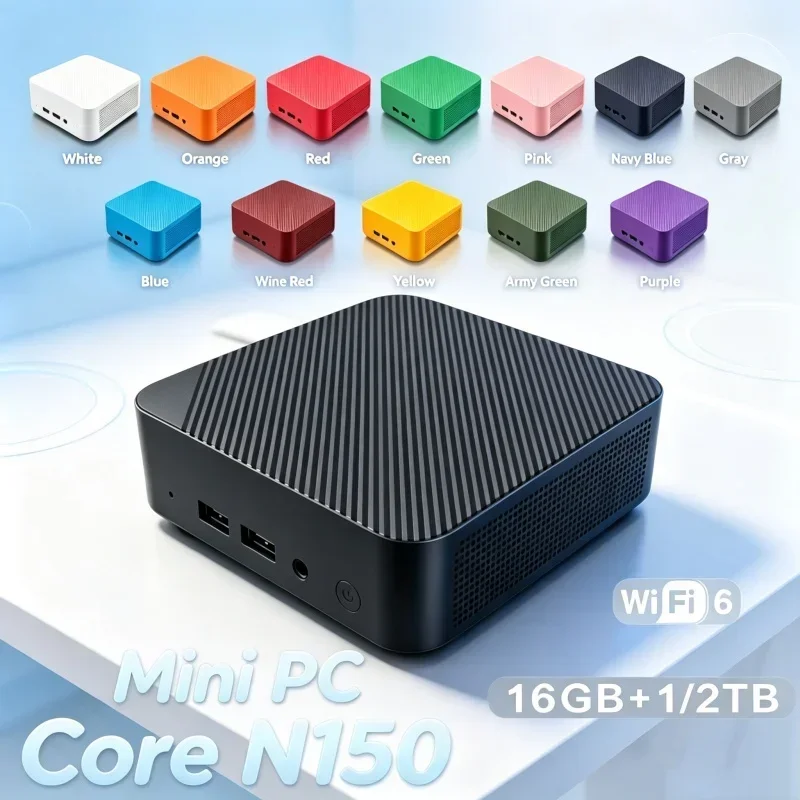 Mini PC Intel Core N150 Windows 11 Clean Pocket Computer 16GB RAM 1/2TB SSD WIFI6 BT5.2 4K Desktop PC Gaming Computer