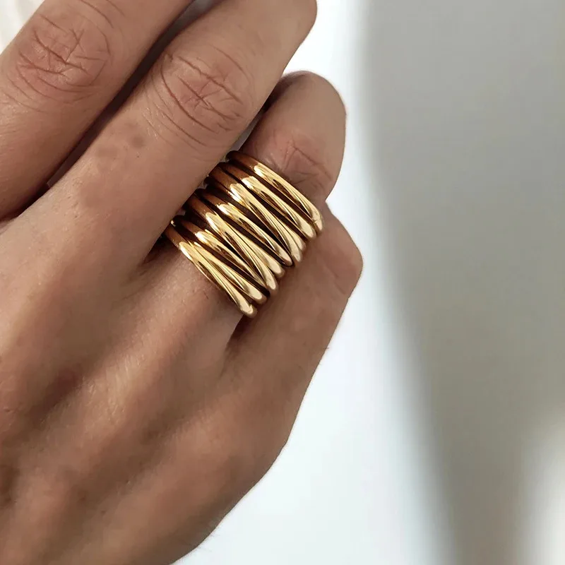 

TUES Spring spiral multilayered rings stainless steel rings for women minimalist simple statement jewelry new in 2024