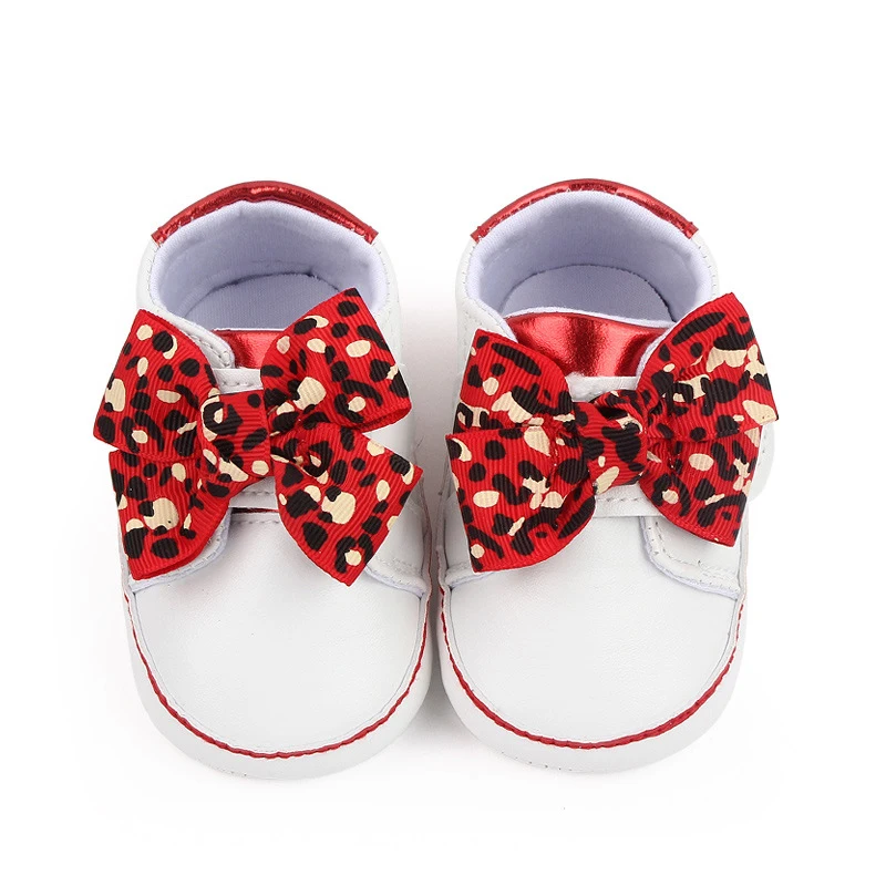 2023-07-23 Lioraitiin 0-18M Newborn Baby Girl Sneaker antypoślizgowe litery z kokardą wzór w cętki pierwsze buty do chodzenia