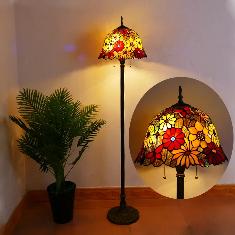 SOURA lampa podłogowa Tiffany amerykański Retro salonu lampka do sypialni wiejskiej lampy szklana podłoga