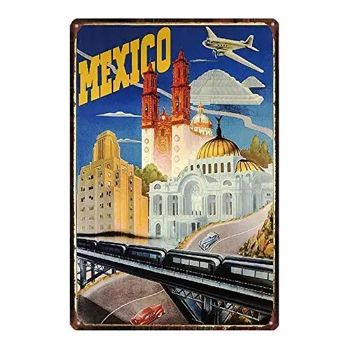 Metal Tin Sign Mexico The View of The City Pub Outdoor Bar Retro Poster Home Kitchen Restaurant Wall Decor Signs 12x8inch