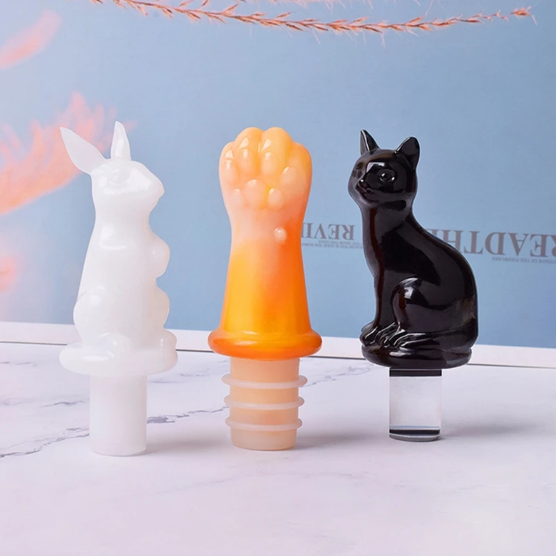 Diy Crystal Epoxy Wine Bottle Stopper Mold for Cat for Cat Claw Rabbit Diamond Jewelry Silicone Mold Suitable for Dropship