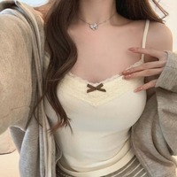 Y2k Bow Knitted V Neck Mini Vest Summer Lace Crop Top Women Cute Basic Camis Harajuku Sweats Chic Aesthetic Korean Tee Coquette