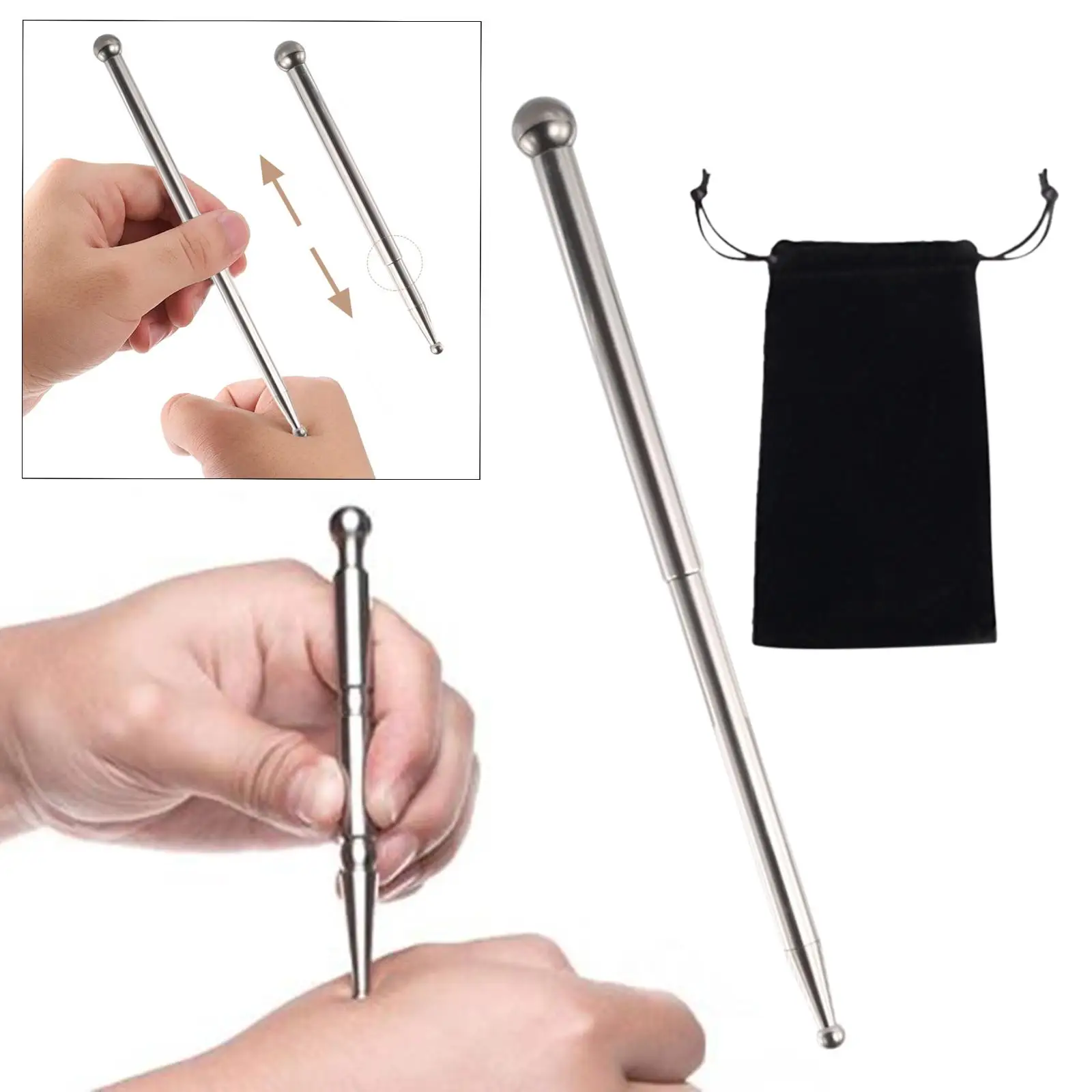 

Telescopic Manual Acupuncture Pen Stainless Steel Triggers Point Massage Pen for Body Relaxing