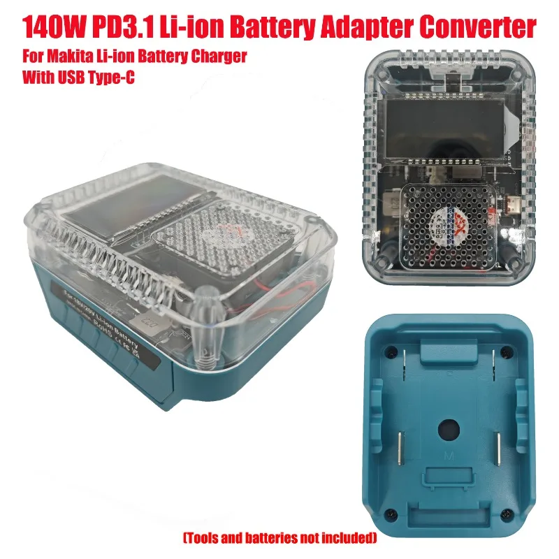 

HAKSINKY 140W PD3.1 Li-ion Battery Adapter Converter Digital Display Adapter for Makita Li-ion Battery Charger with USB Type-C