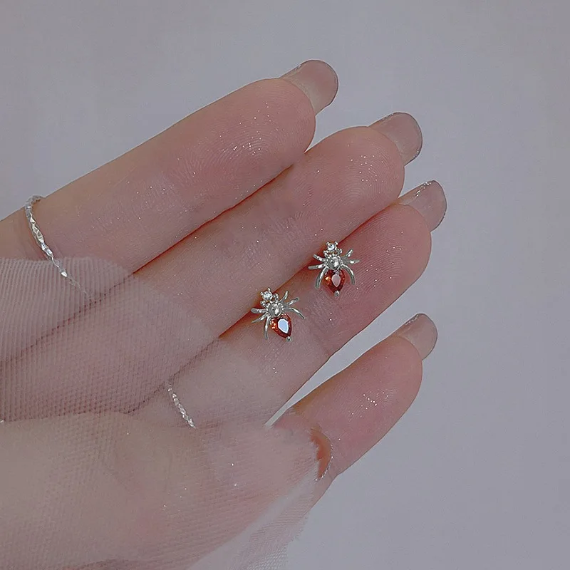 925 Sterling Silver Jewelry Cute Crystal Spider Heart Stud Earrings for Women Wedding Party Jewelry Girls Friend Gift view 2