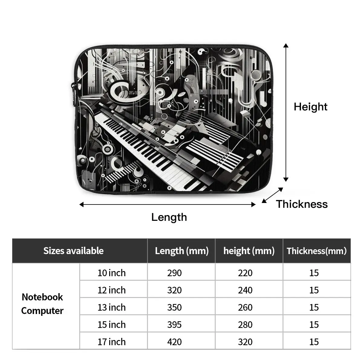 Music Notation Musical Notes Notebook Laptop Bag Case Pouch Notebook Sleeve Cover Bag Tablet Shockproof Case Bag
