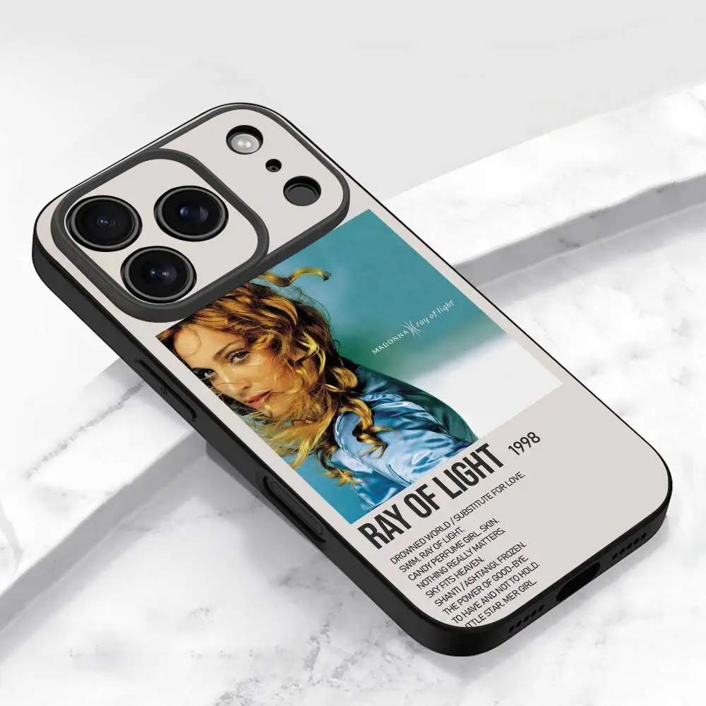 Casing HP M-Madonna Ray of Light Like a Virgin untuk iPhone 17,16,15,14,13,12,11,Pro,Max,Plus,E,Air,Mini Pelindung Hitam