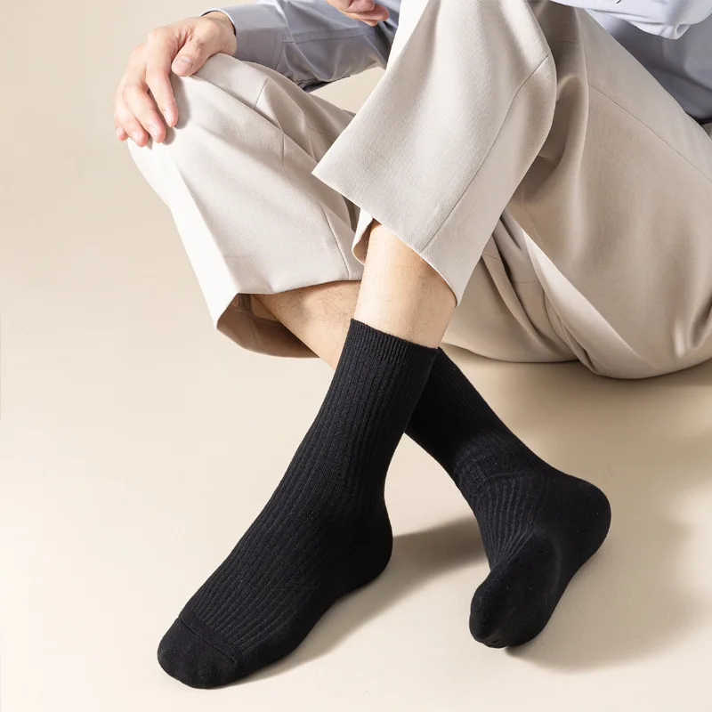 3pairs Men's Cotton Socks Casual Breathable Men's Solid Color Black High-Quality Socks Office Business Sok