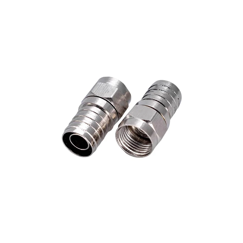 Brass F Male Crimp Connector, RF Coaxial F-Type Plug for RG6 5D-FB LMR300 Cable, 75 Ohm Nickel Plated
