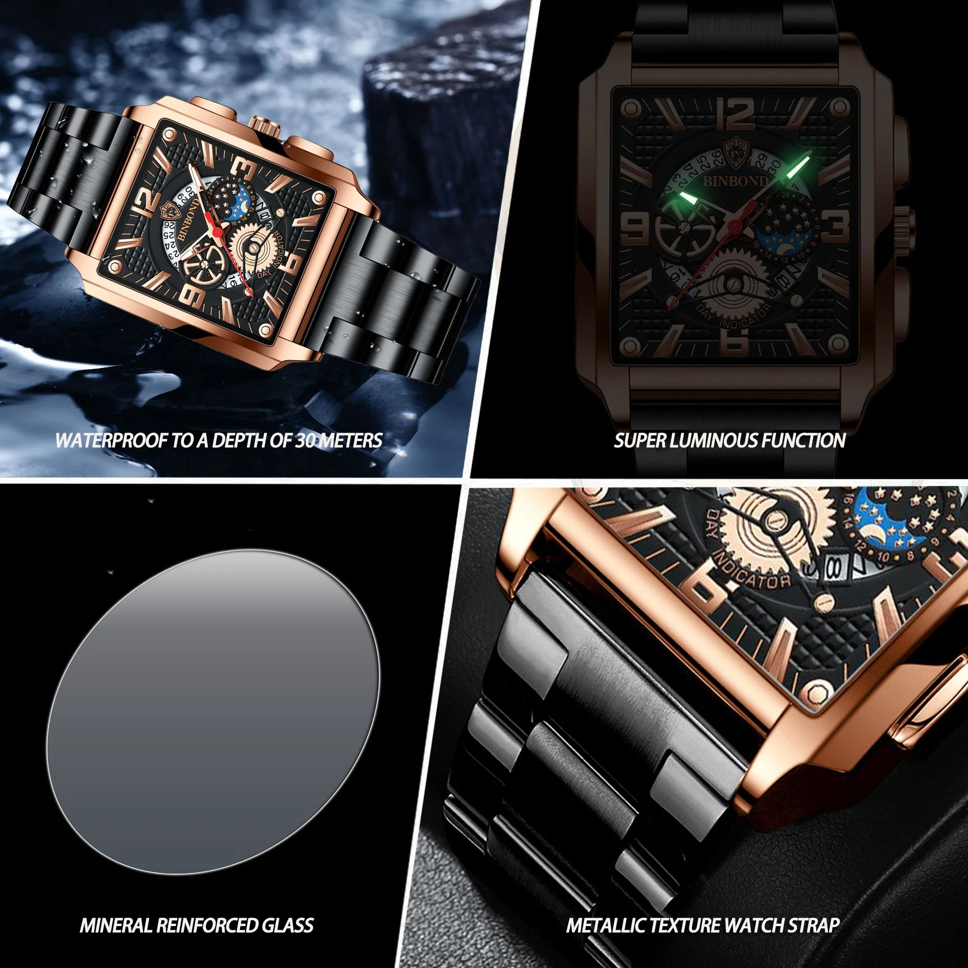 UTHAI CQ461 Nuovo orologio da uomo casual calendario retrò impermeabile luce notturna orologio sportivo al quarzo multifunzionale, orologi da uomo