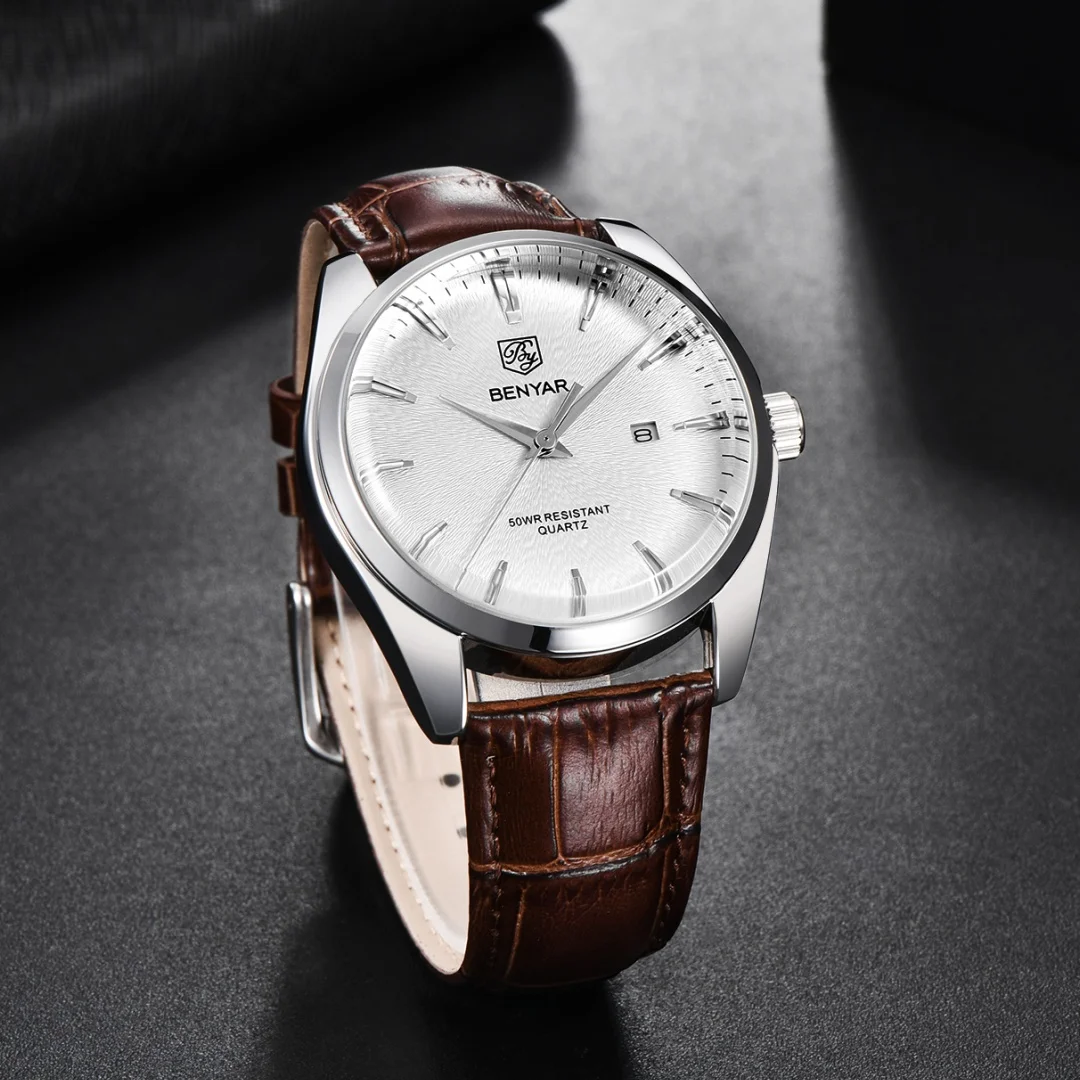 

BENYAR 5163 модные мужские кварцевые часы с календарем в стиле ретро с кожаным ремешком, водонепроницаемые спортивные повседневные часы для мужчин, reloj hombre