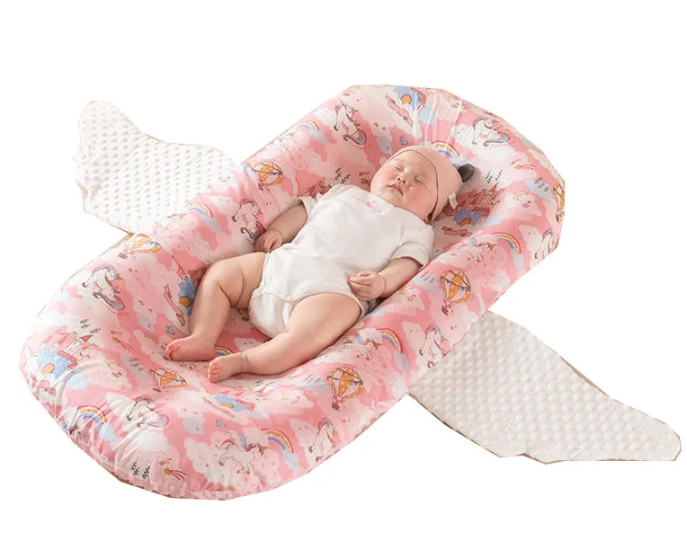 

Minky dots Angel Wing wrap Foldable portable cotton baby nest lounger with pillow nest for newborn to 12m co-sleeping