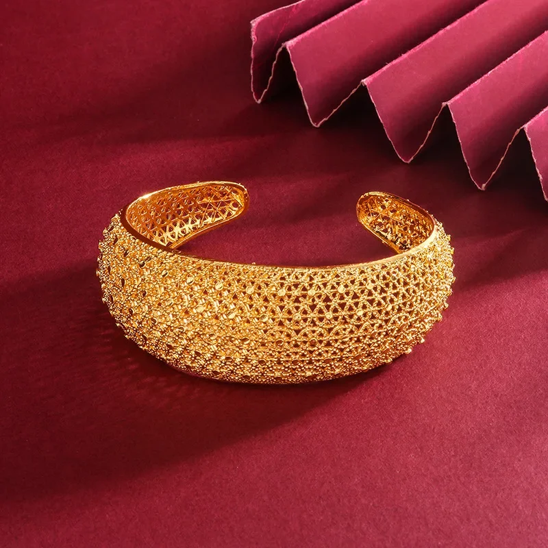 Luxury Middle East Dubai Women's Open Gold Bracelet Fashion African Wedding Adjustable Wide Version Gold Bracelet