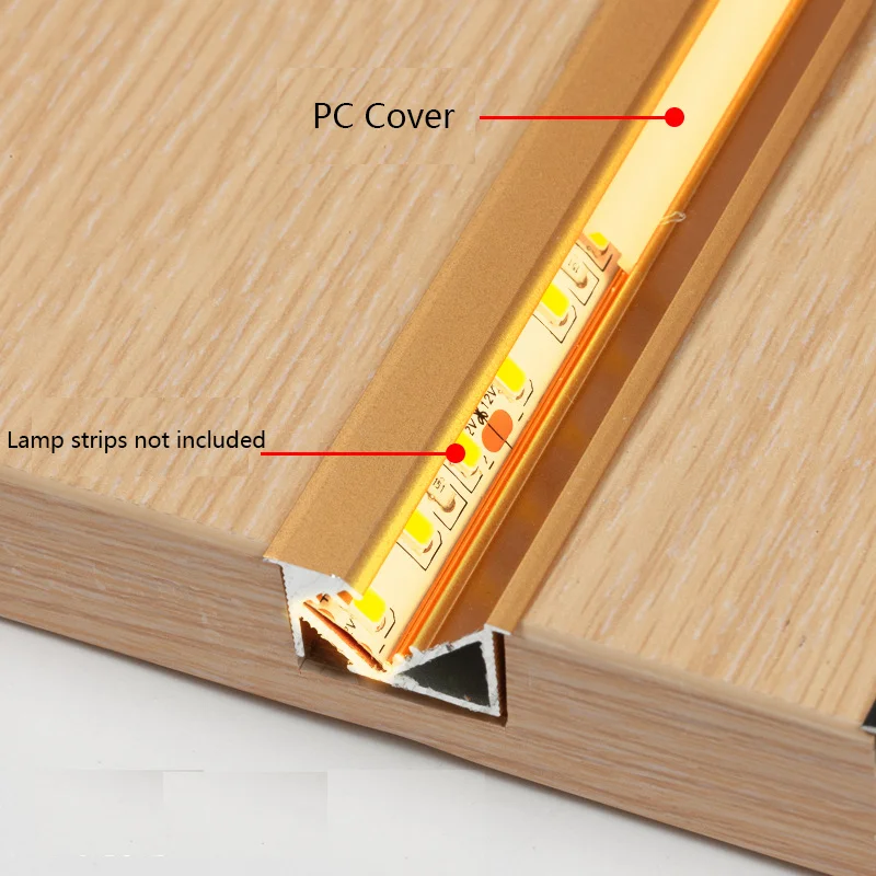 Imagem -04 - Perfil de Alumínio Bar Light Led Embutido Escondido 45 Graus Oblíqua Faixa Brilhante Linha Lâmpada Difusor Tampa do Canal para Gabinete e Prateleira