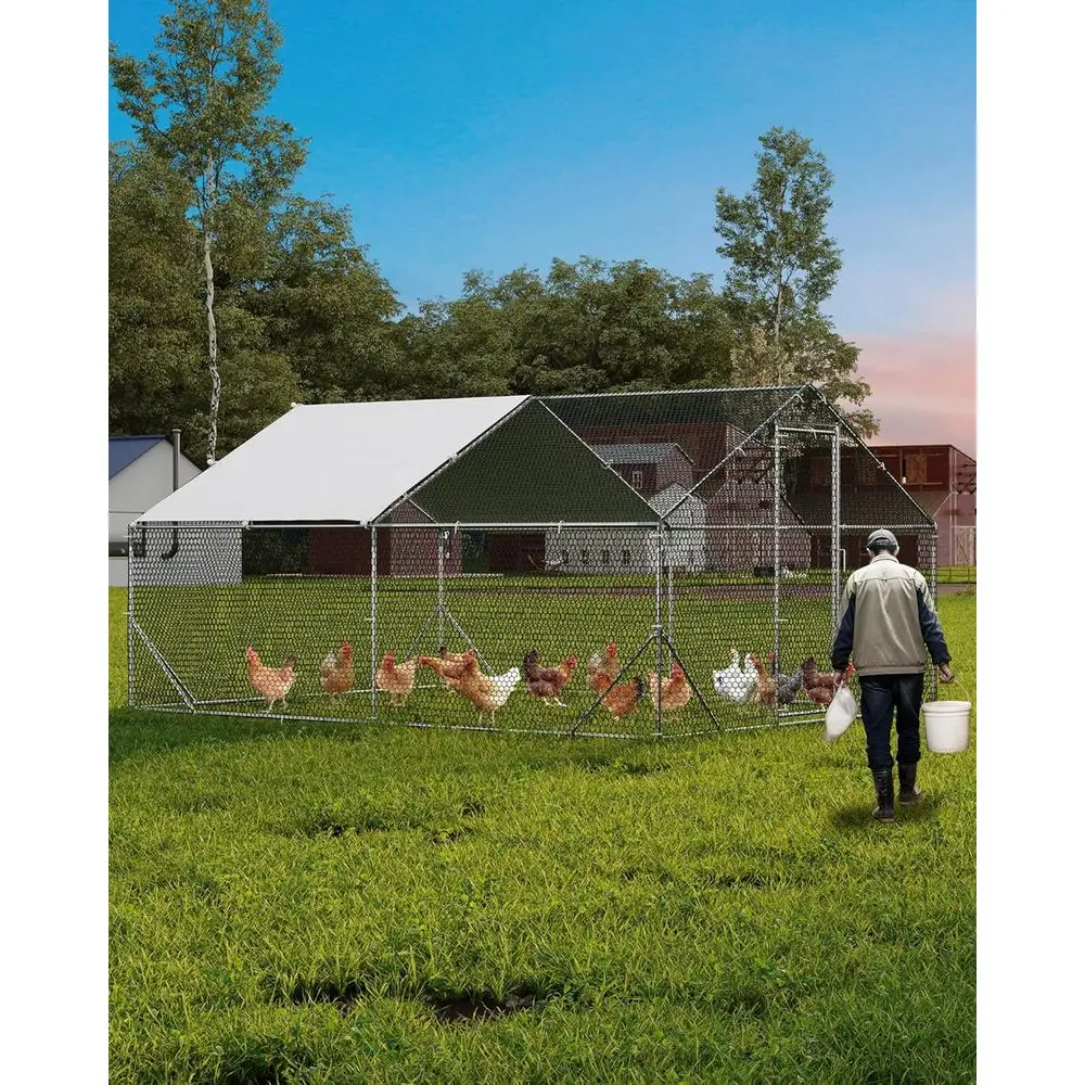 

Walk-in Outdoor Chicken Coop for 10-20 Birds with UV-Resistant & Waterproof Cover, 13.12x9.84x6.56ft